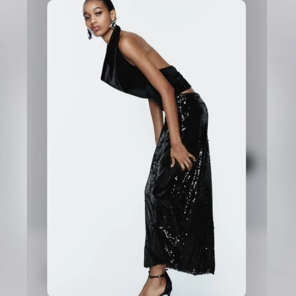 ZARA SEQUIN MIDI SKIRT size XS Black - Picture 7 of 13